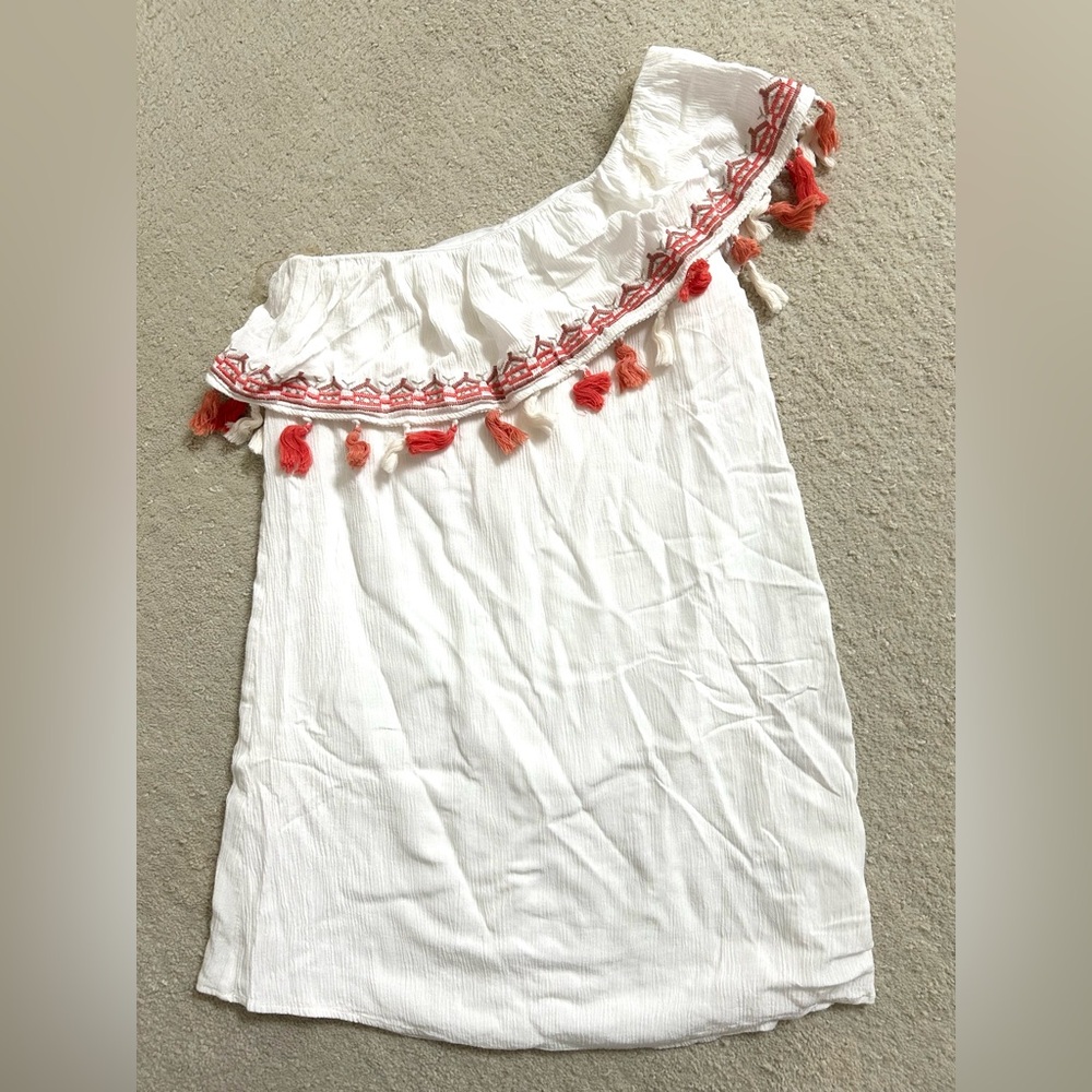Lily Rose White One-Shoulder Tassel Dress - Bohemian Summer XS